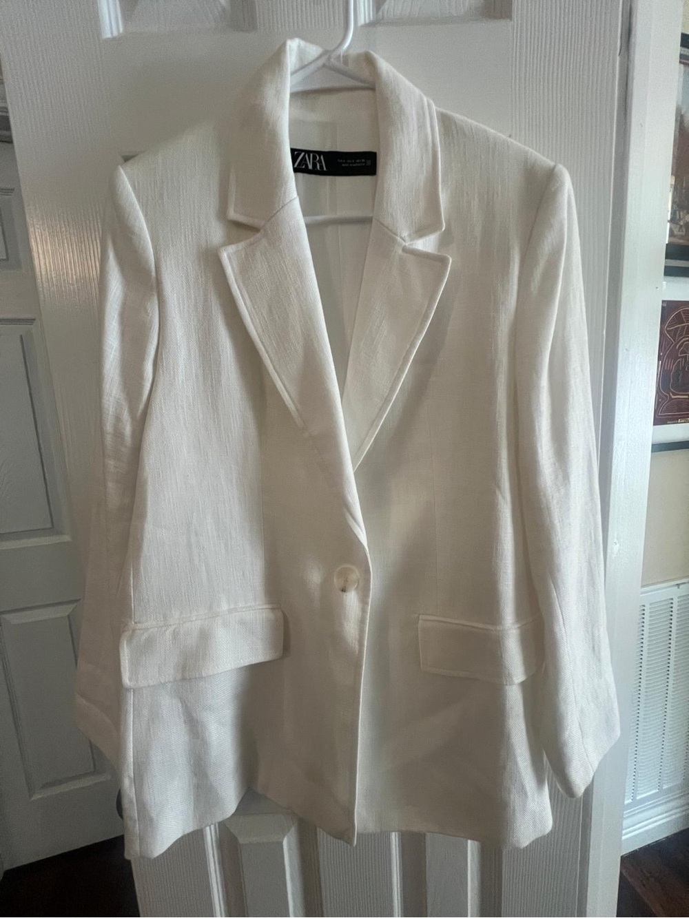 Zara Off-White Women's Single-Button Notch Lapel Blazer